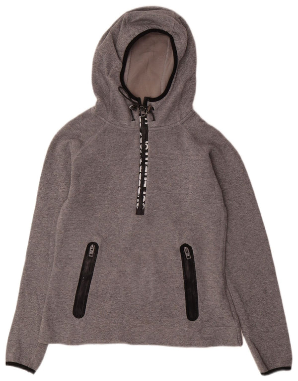 SUPERDRY Womens Graphic Zip Neck Zip Hoodie Sweater UK 10 Small Grey