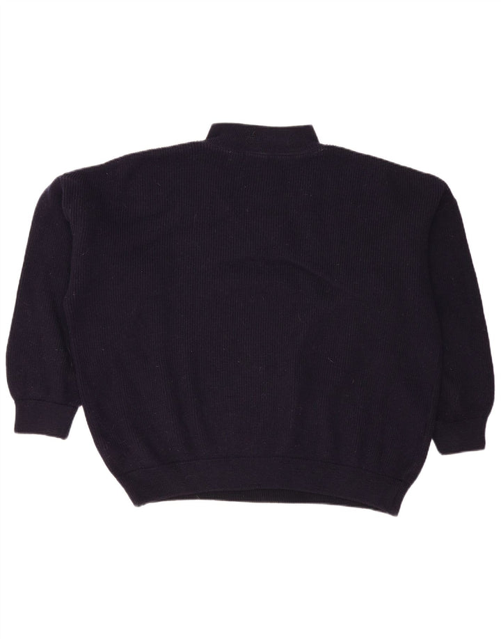 Vintage Womens Oversized Zip Neck Jumper Sweater UK 16 Large Navy Blue Wool