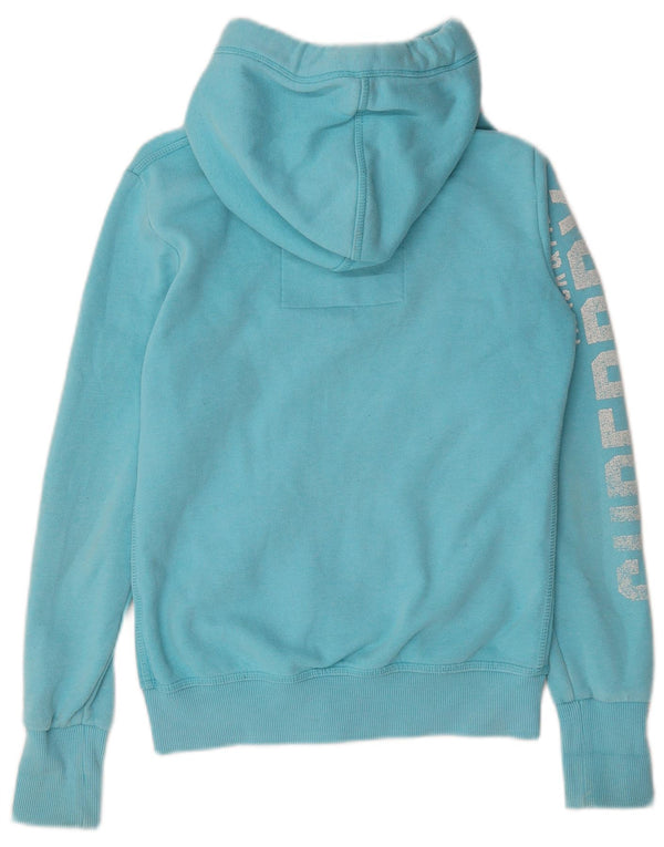 Superdry Womens Graphic Zip Hoodie Sweater UK 6 XS Blue Cotton