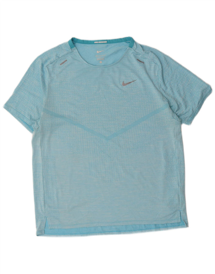 Nike Mens Dri Fit T-Shirt Top Large Blue Pinstripe Polyester