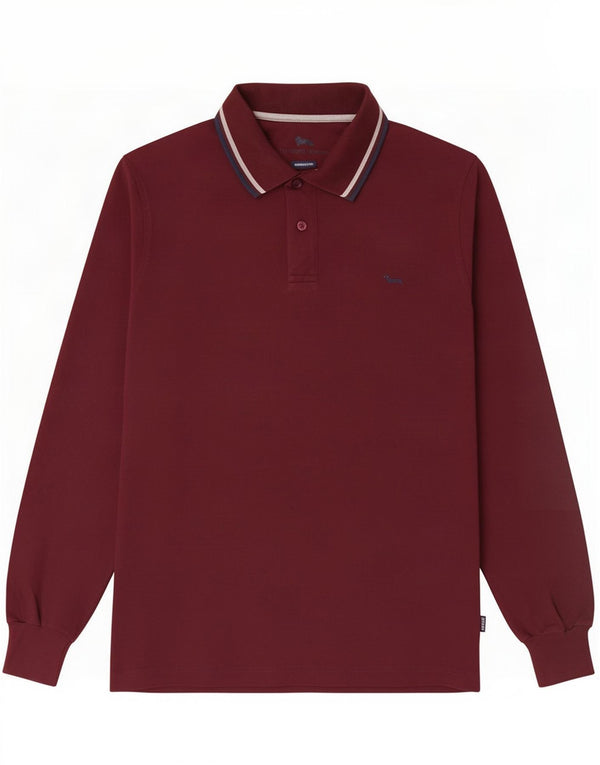 Harmont & Blaine Mens Narrow Fit Long Sleeve Polo Shirt Medium Burgundy