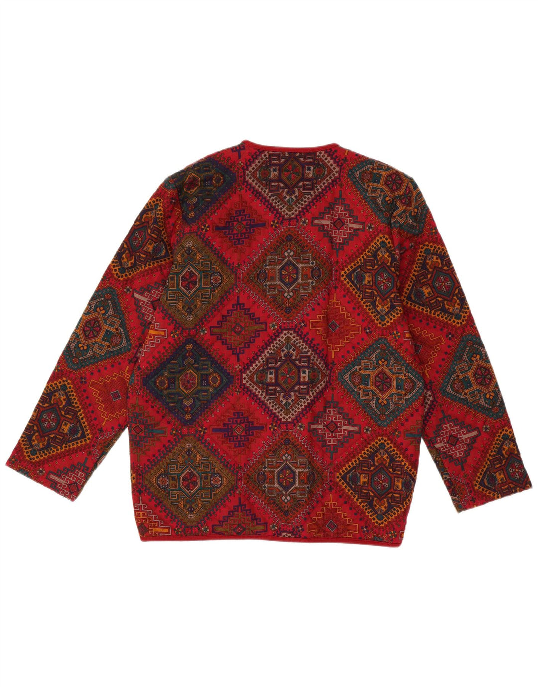 VINTAGE Womens Cardigan Sweater IT 44 Medium Red Geometric Wool