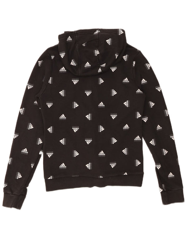 Adidas Boys Graphic Hoodie Jumper 13-14 Years Black Cotton