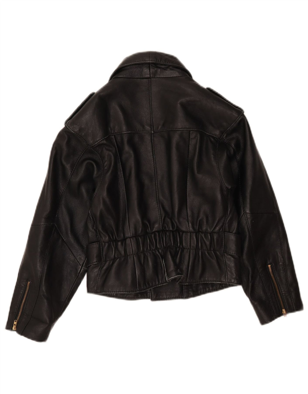 Vintage Womens Crop Leather Biker Jacket UK 8 Small Black Leather