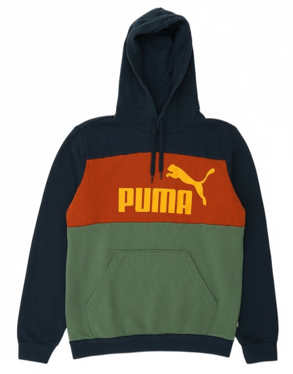 Puma Boys Graphic Hoodie Jumper 13-14 Years Navy Blue Colourblock Cotton