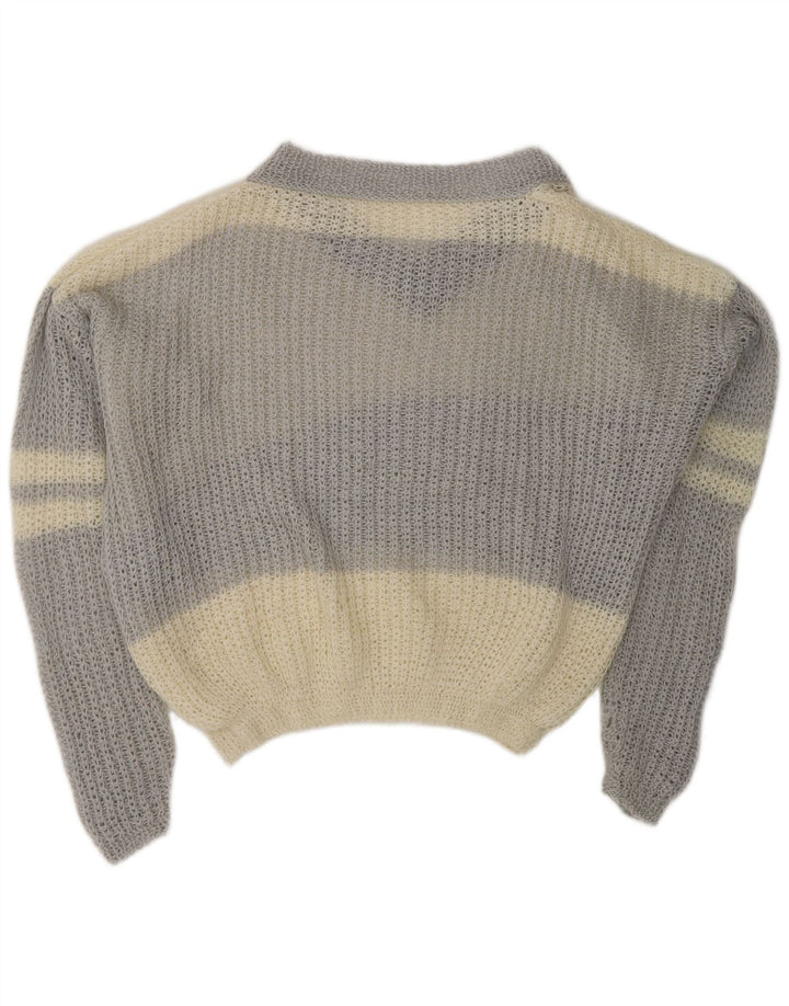 VINTAGE Womens V-Neck Jumper Sweater UK 20 2XL Off White Colourblock