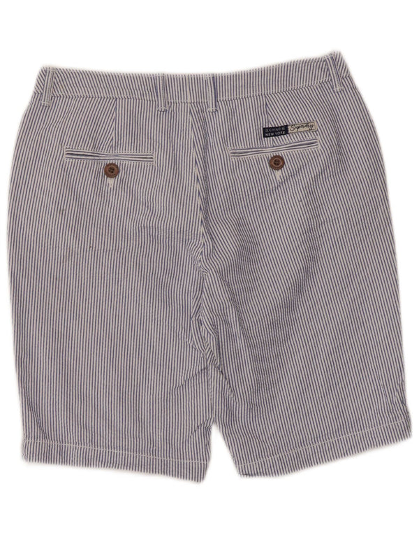 Superdry Womens Chino Shorts UK 8 Small W30 Blue Pinstripe Cotton