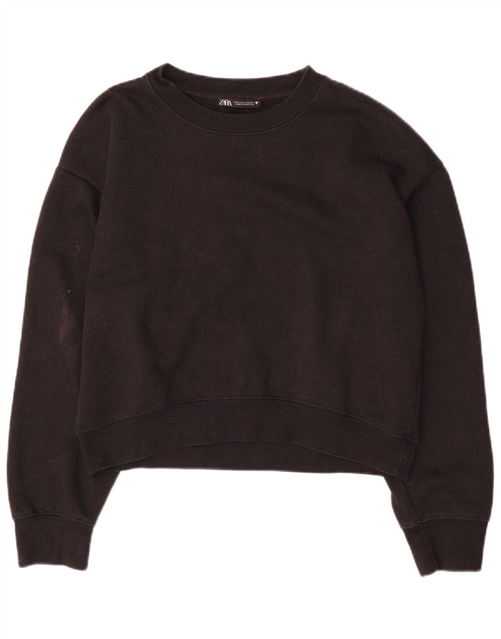 Zara Womens Crop Oversized Sweatshirt Jumper UK 10 Small Black Polyester