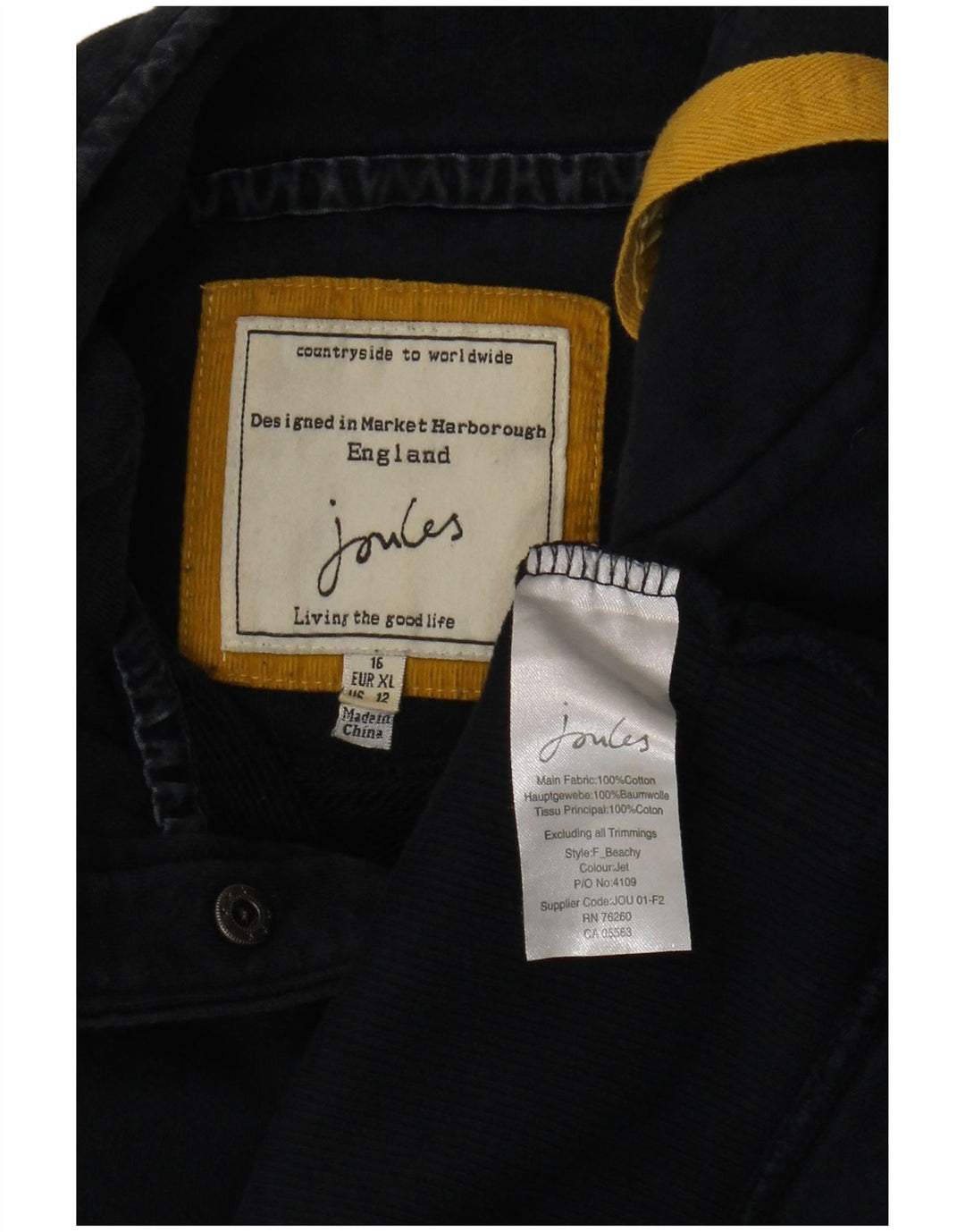 JOULES Womens Button Neck Sweatshirt Jumper UK 16 Large Navy Blue Cotton