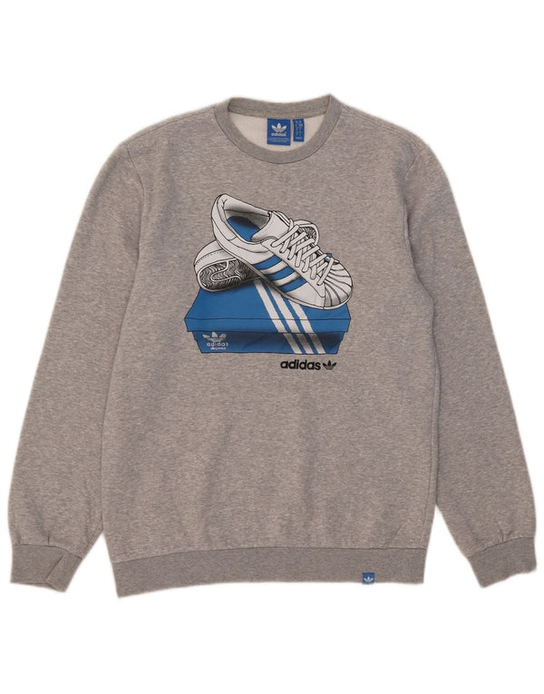 Adidas Mens Graphic Sweatshirt Jumper Small Grey Cotton