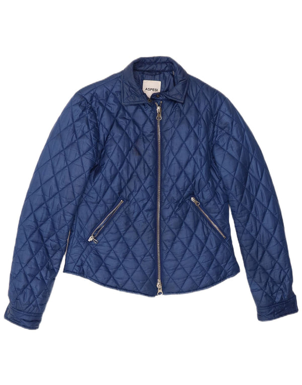 Aspesi Womens Quilted Jacket UK 12 Medium Blue Polyester