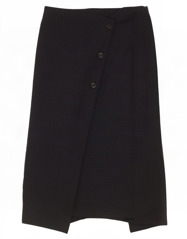 Zara Womens High Waist Wrap Skirt XS W24 Navy Blue Striped