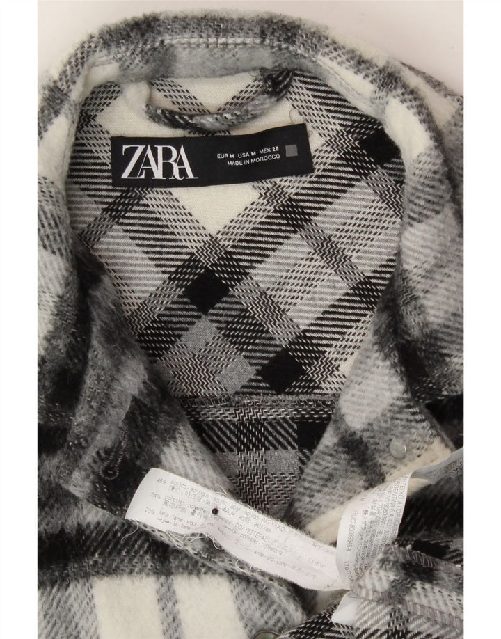 ZARA Womens Oversized Utility Jacket UK 14 Medium Black Check Acrylic Vintage Zara and Second-Hand Zara from Messina Hembry 