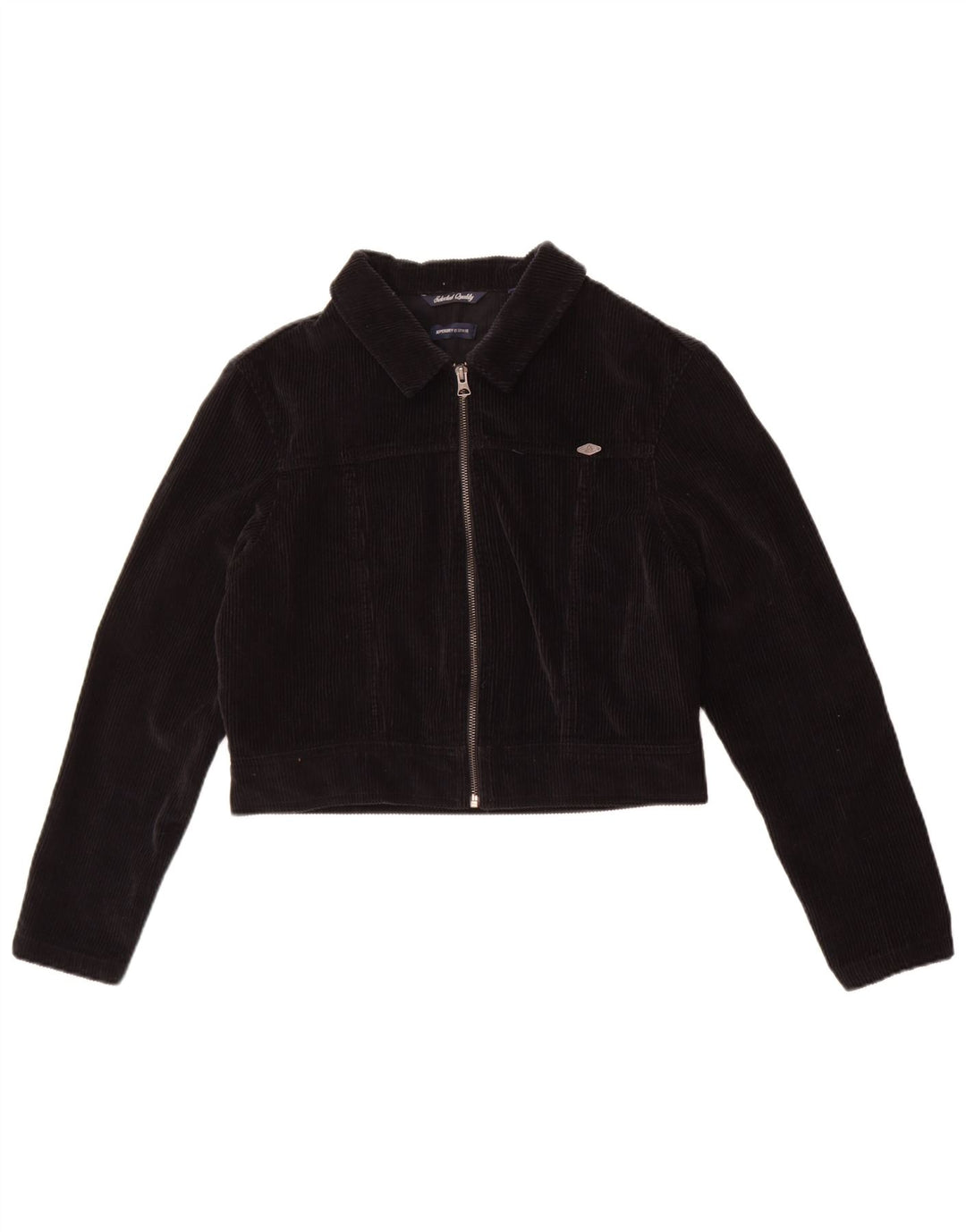 Superdry Womens Crop Corduroy Jacket UK 12 Medium Black Cotton