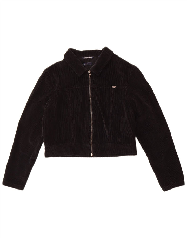 Superdry Womens Crop Corduroy Jacket UK 12 Medium Black Cotton