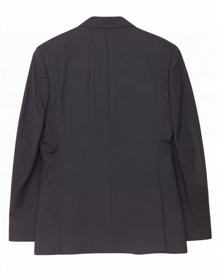Zara Mens 2 Button Blazer Jacket EU 48 Medium Navy Blue Striped Polyester