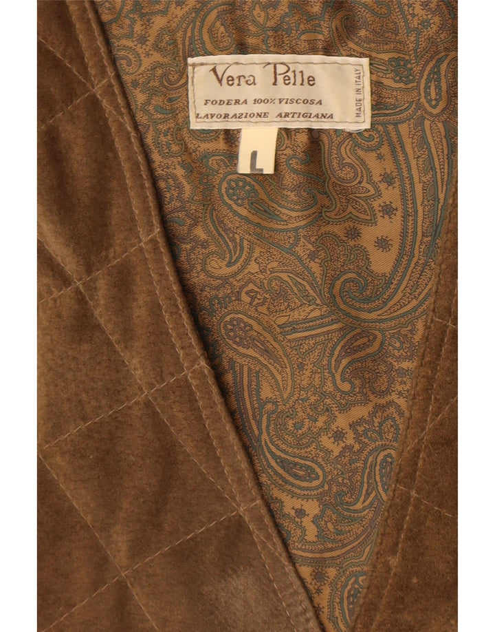 Vintage Mens Suede Waistcoat Large Brown Leather