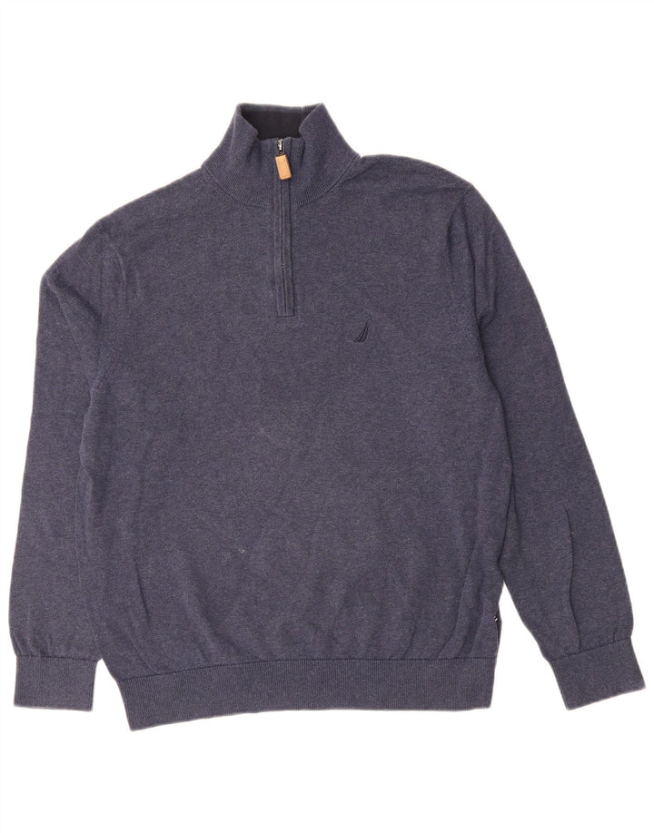 NAUTICA Mens Zip Neck Jumper Sweater Medium Navy Blue Cotton