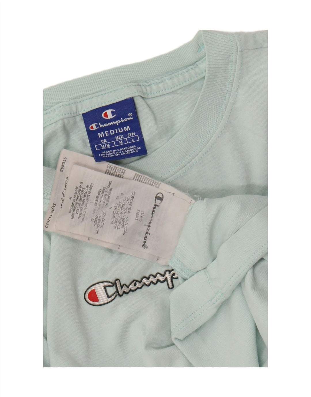 CHAMPION Womens Crop Graphic T-Shirt Top UK 14 Medium Turquoise Cotton