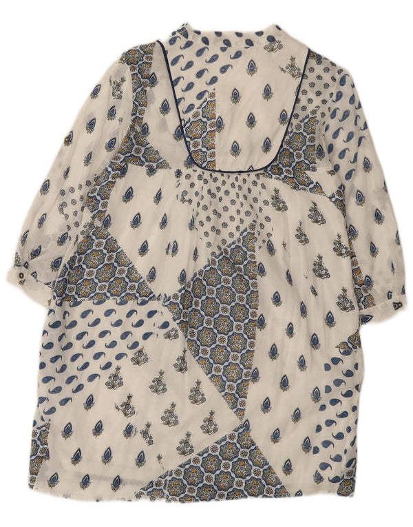 ZARA Womens 3/4 Sleeve Shift Dress UK 12 Medium White Paisley Cotton