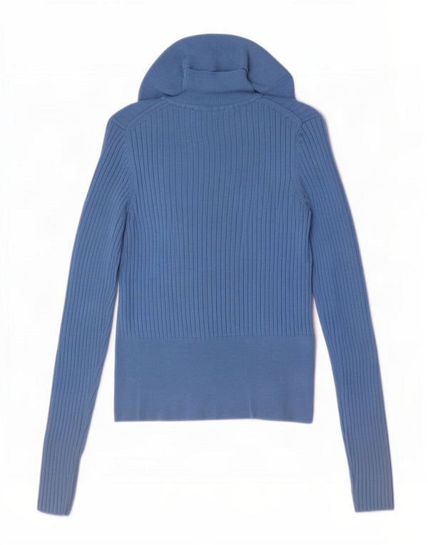 Zara Womens Crop Roll Neck Jumper Sweater UK 8 Small Blue Viscose