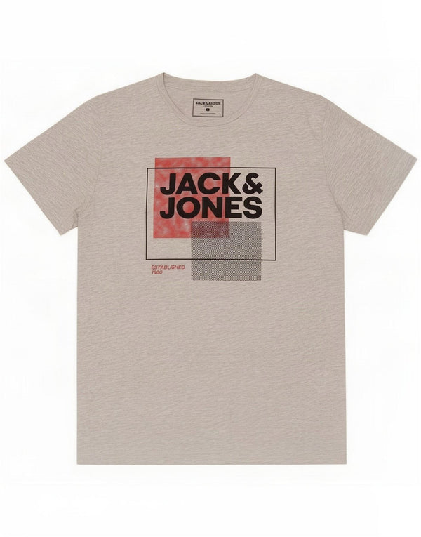 Jack & Jones Mens Graphic T-Shirt Top Large Grey Flecked Cotton