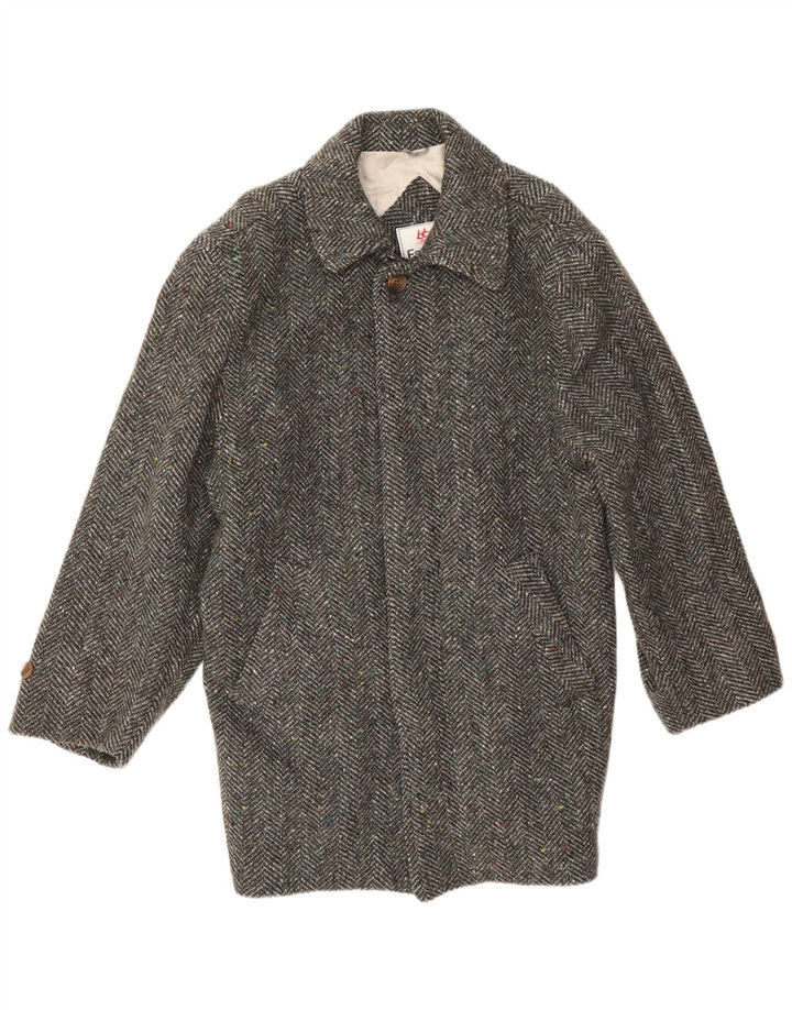 Faciba Mens Overcoat IT 52 XL Grey Herringbone Wool
