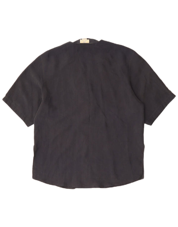 BLUE CLUB Womens Short Sleeve Shirt Blouse IT 42 Medium Black Silk