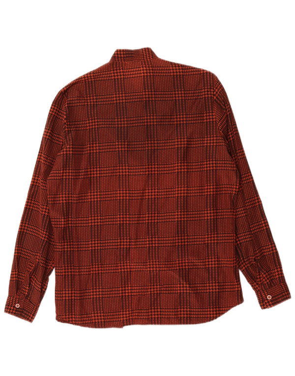 Vintage Womens Front Tie Shirt Blouse UK 14 Large Burgundy Houndstooth