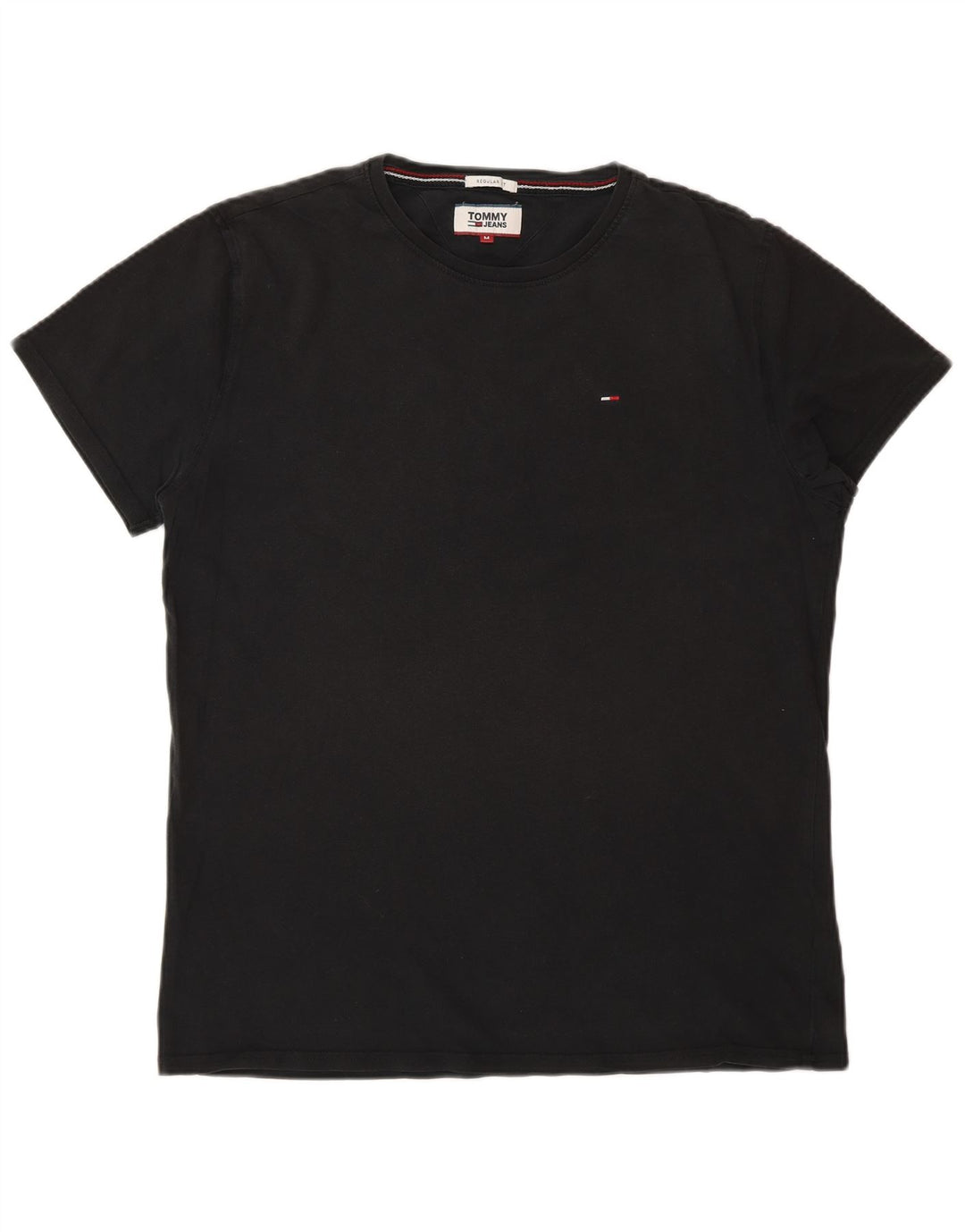 TOMMY HILFIGER Mens Regular Fit T-Shirt Top Medium Black Cotton