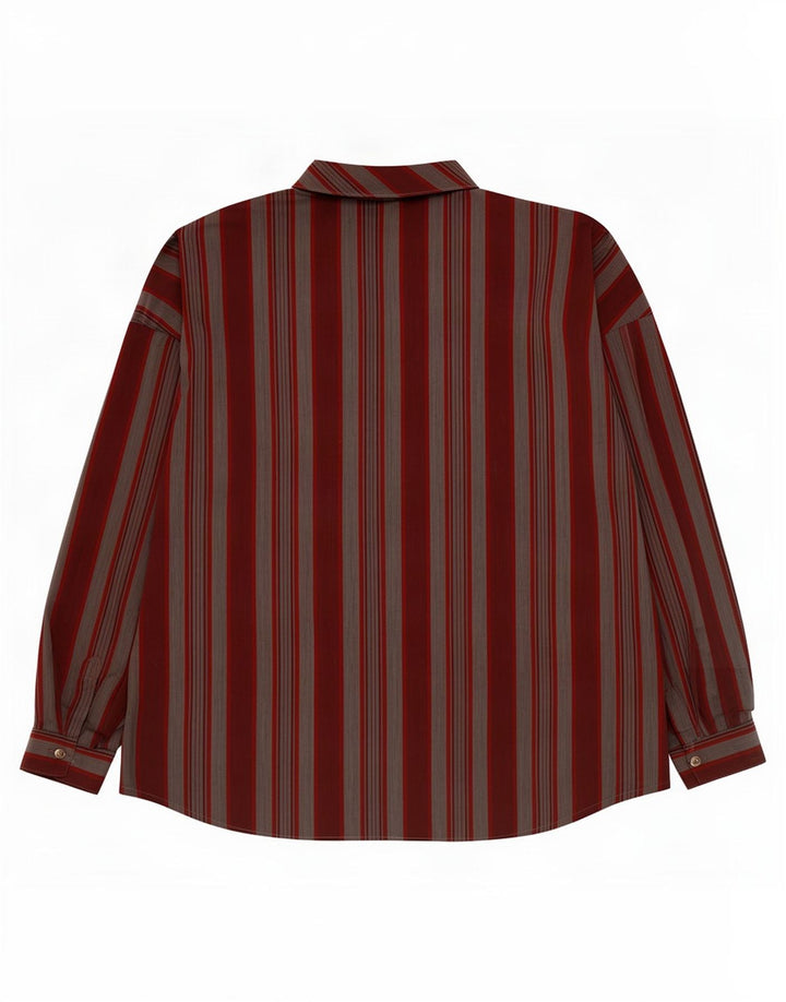 Vintage Womens Oversized Pullover Shirt EU 40 Medium Burgundy Striped