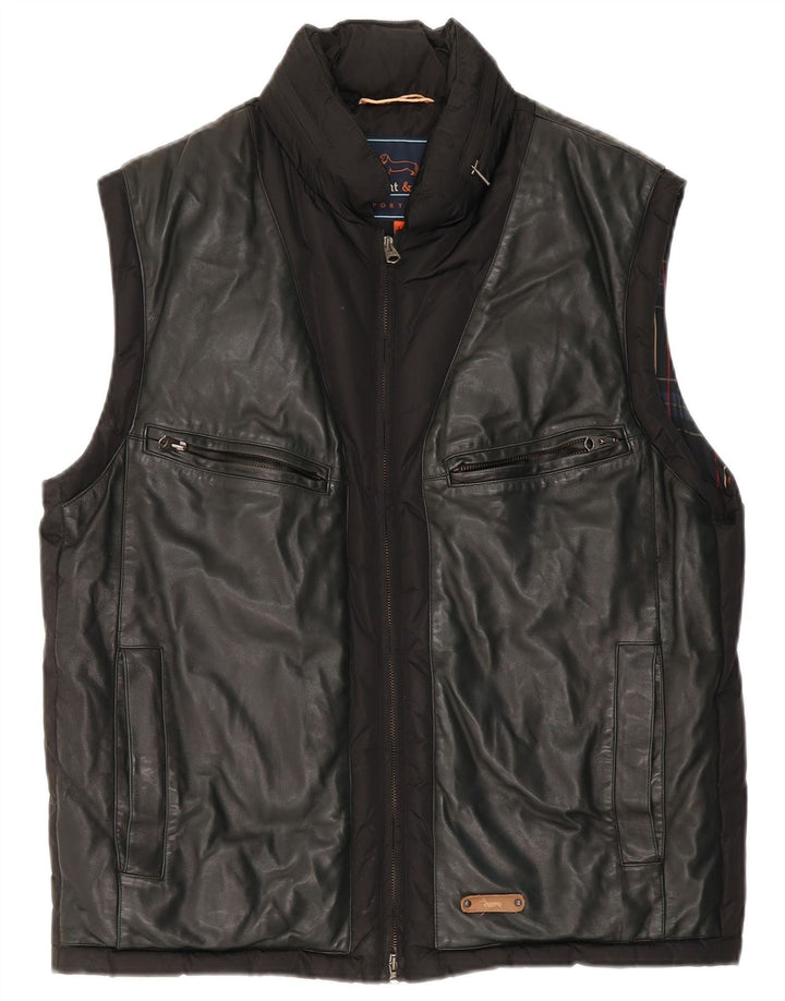 Harmont & Blaine Mens Padded Gilet UK 40 Large Black Leather