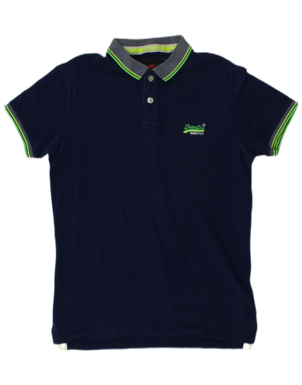 SUPERDRY Mens Polo Shirt Large Navy Blue Cotton