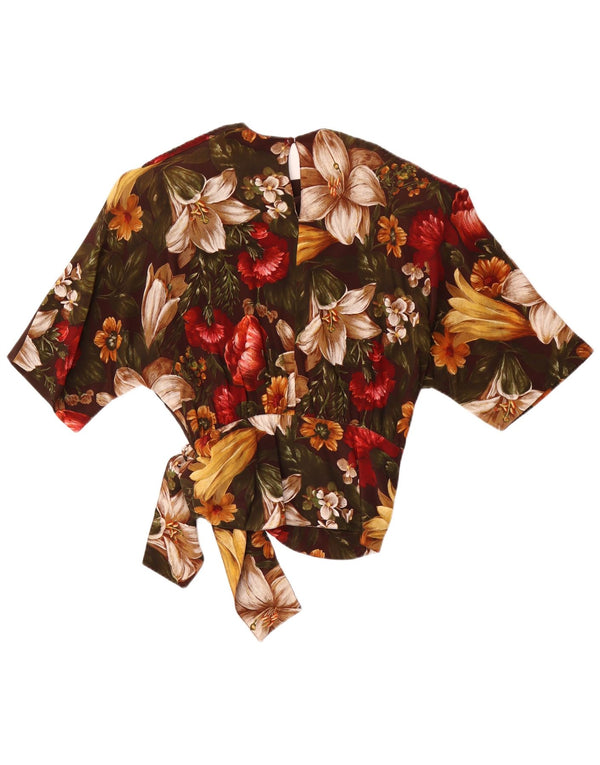 Punto e Virgola Womens Blouse Top IT 44 Medium Brown Floral Acetate