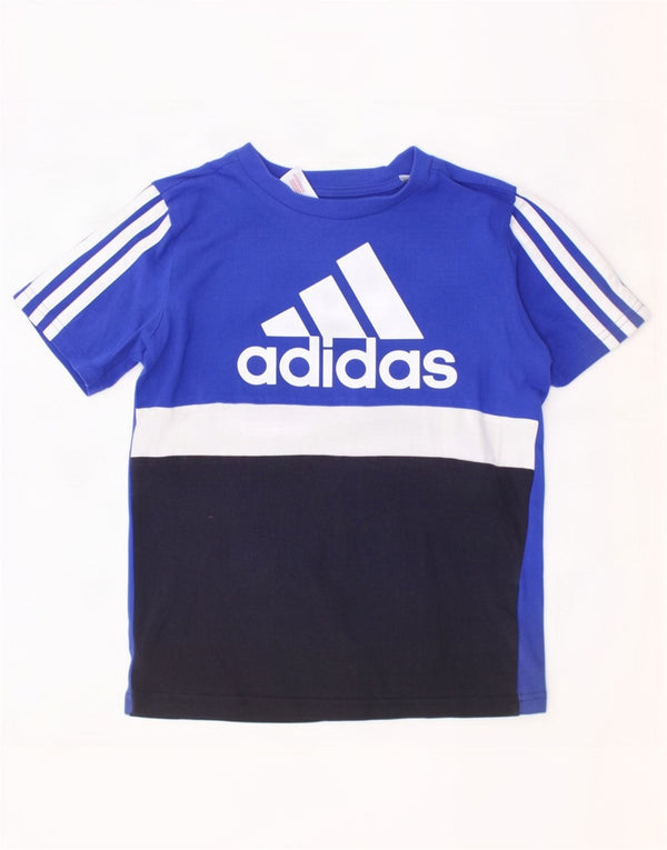 Adidas Boys Graphic T-Shirt Top 9-10 Years Blue Colourblock Cotton