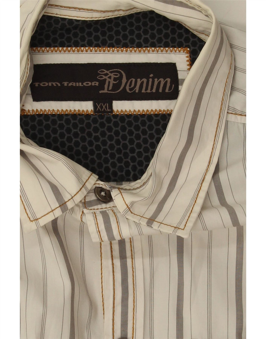 TOM TAILOR Mens Graphic Shirt 2XL White Striped Cotton Vintage Tom Tailor and Second-Hand Tom Tailor from Messina Hembry 