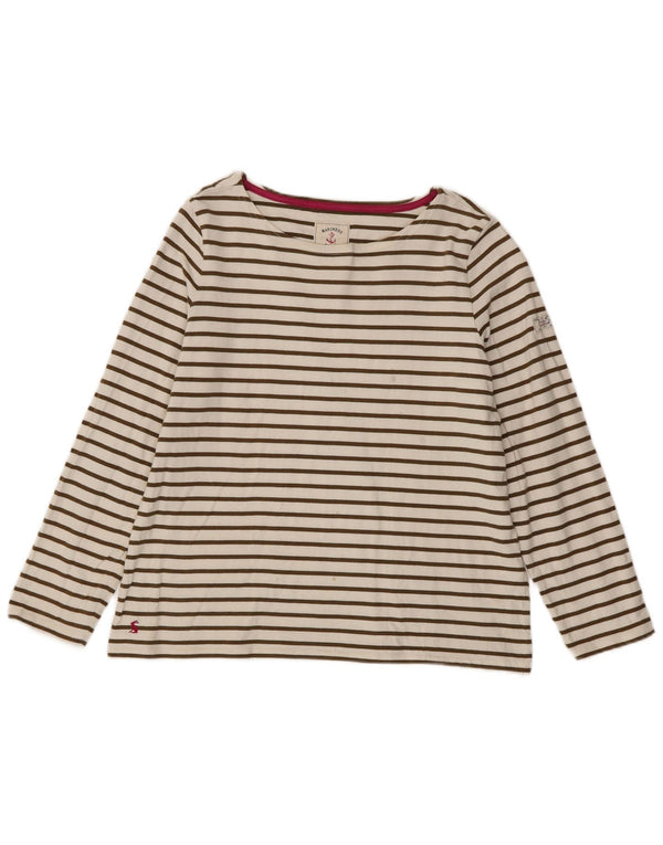 Joules Womens Top Long Sleeve UK 16 Large White Striped Cotton