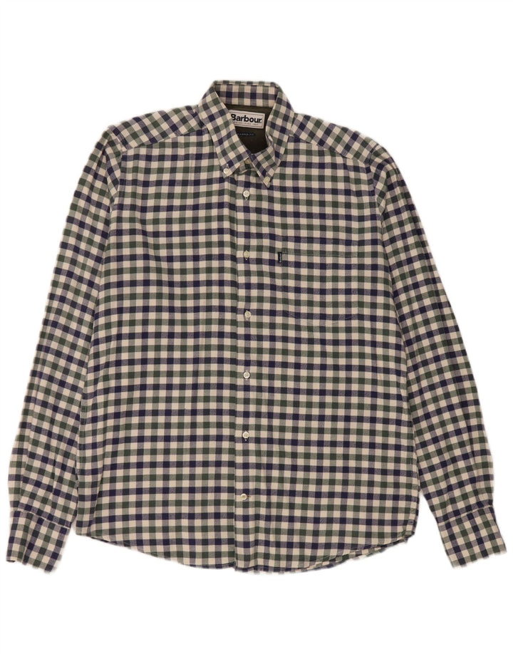 Barbour Mens Tailored Fit Flannel Shirt Medium Blue Gingham Cotton