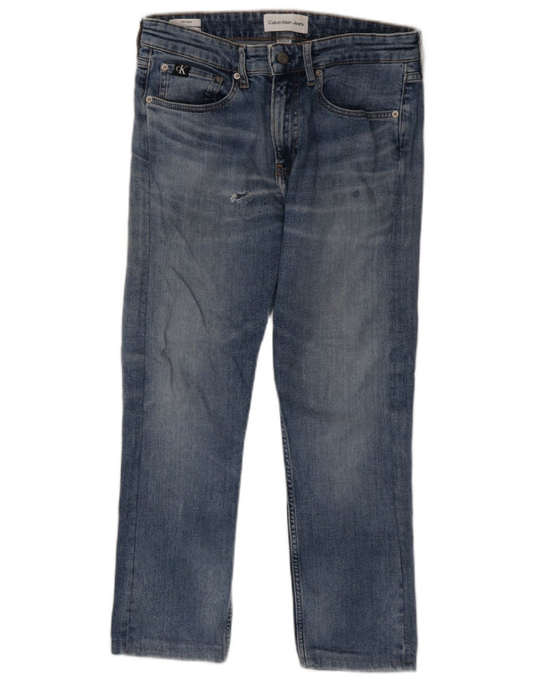 Calvin Klein Mens Distressed Slim Tapered Jeans W29 L25 Blue Cotton