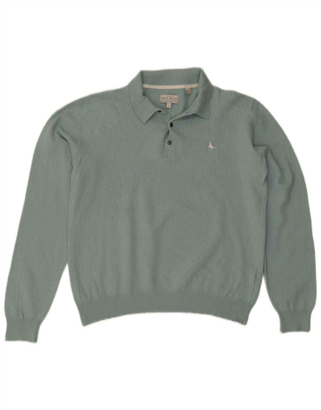 JACK WILLS Mens Polo Neck Jumper Sweater Large Blue Cotton