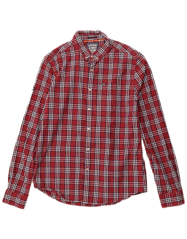 SUPERDRY Mens Regular Fit Shirt Large Burgundy Check Cotton