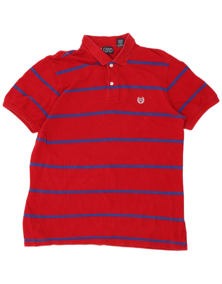 Chaps Mens Polo Shirt Medium Red Striped Cotton