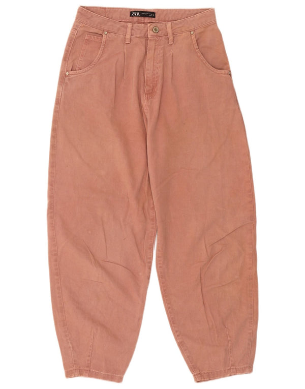Zara Womens Loose Fit Cropped Trousers EU 36 XS W26 L25 Orange Cotton