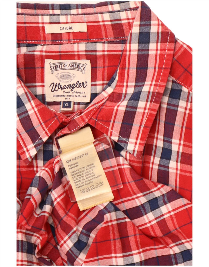 WRANGLER Mens Casual Fit Short Sleeve Shirt XL Red Check Cotton