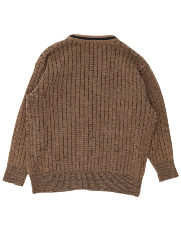 Vintage Mens Cardigan Sweater UK 34 /36 Small Brown Geometric Polyacrylic