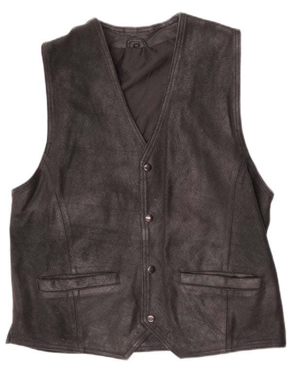 Vintage Mens Suede Waistcoat IT 48 Medium Black Leather