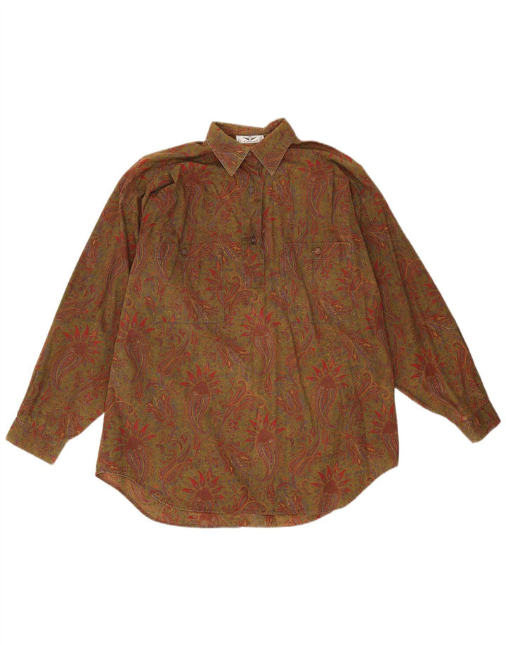 Calbros Womens Oversized Pullover Shirt IT 44 Medium Khaki Paisley Cotton