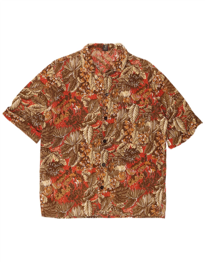 Privilegi Mens Short Sleeve Shirt Medium Brown Floral Cotton