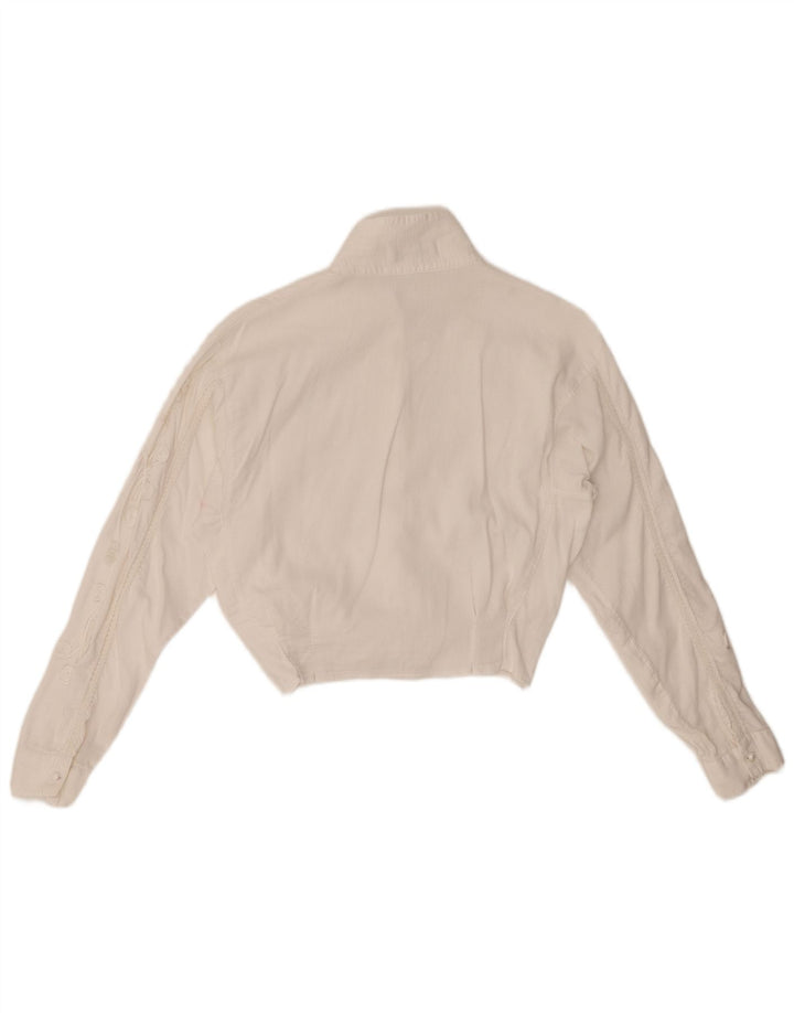 LES COPAINS Womens Crop Corduroy Shirt Blouse UK 12 Medium White Floral