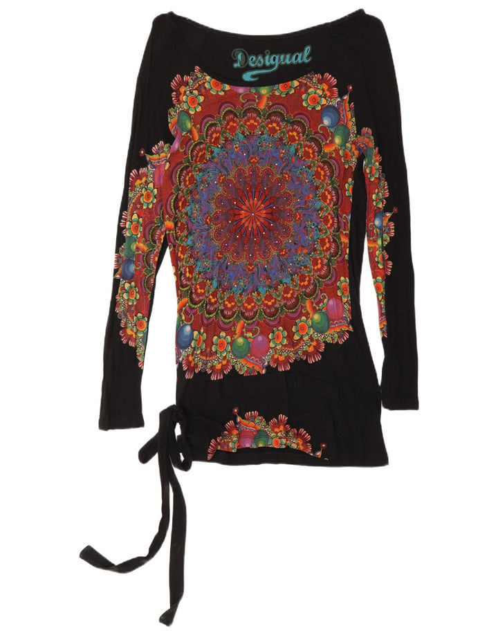 Desigual Womens Graphic Long Sleeve Tunic Top UK 12 Medium Black